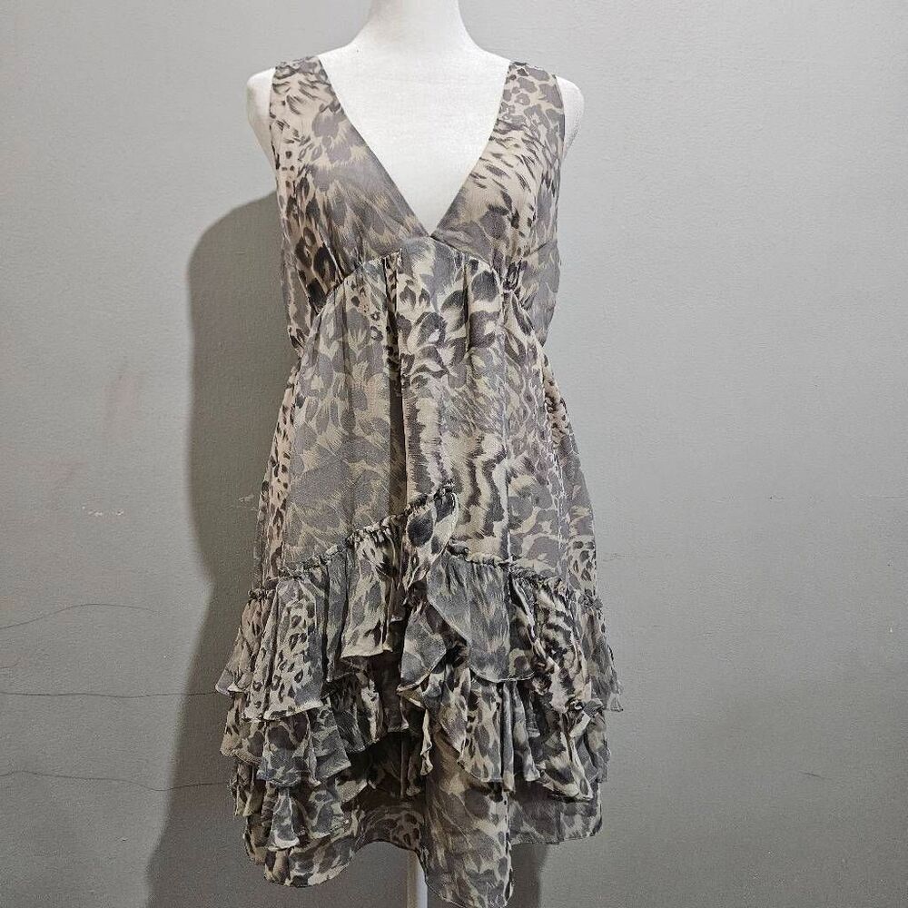 Elizabeth And James 100% Silk Rebecca Ruffle Mini Tiered Dress V Neck Size 4
